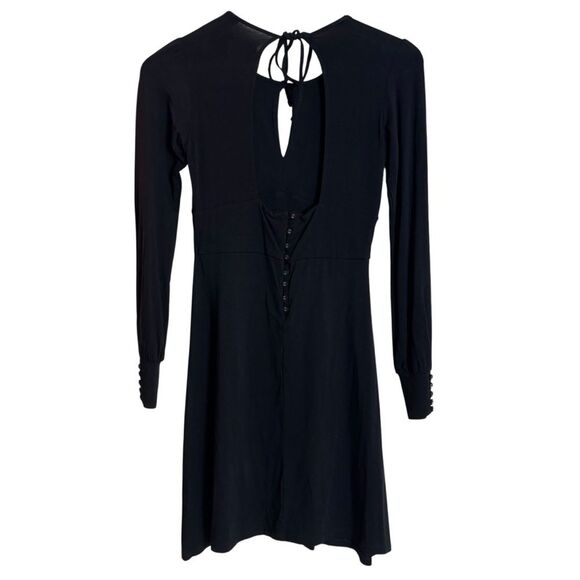 Vintage Free People Long Sleeve Keyhole Mini Dress Witchy Whimsigoth Black XS - Picture 10 of 12